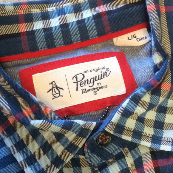 Penguin by Munsingwear Blue Button Down Plaid -L - Picture 3 of 16